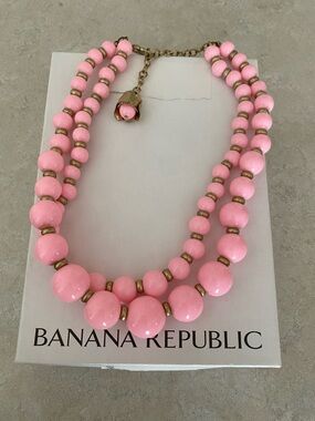Banana Republic Pink Double-Strand Beaded Necklace with Gold Accents